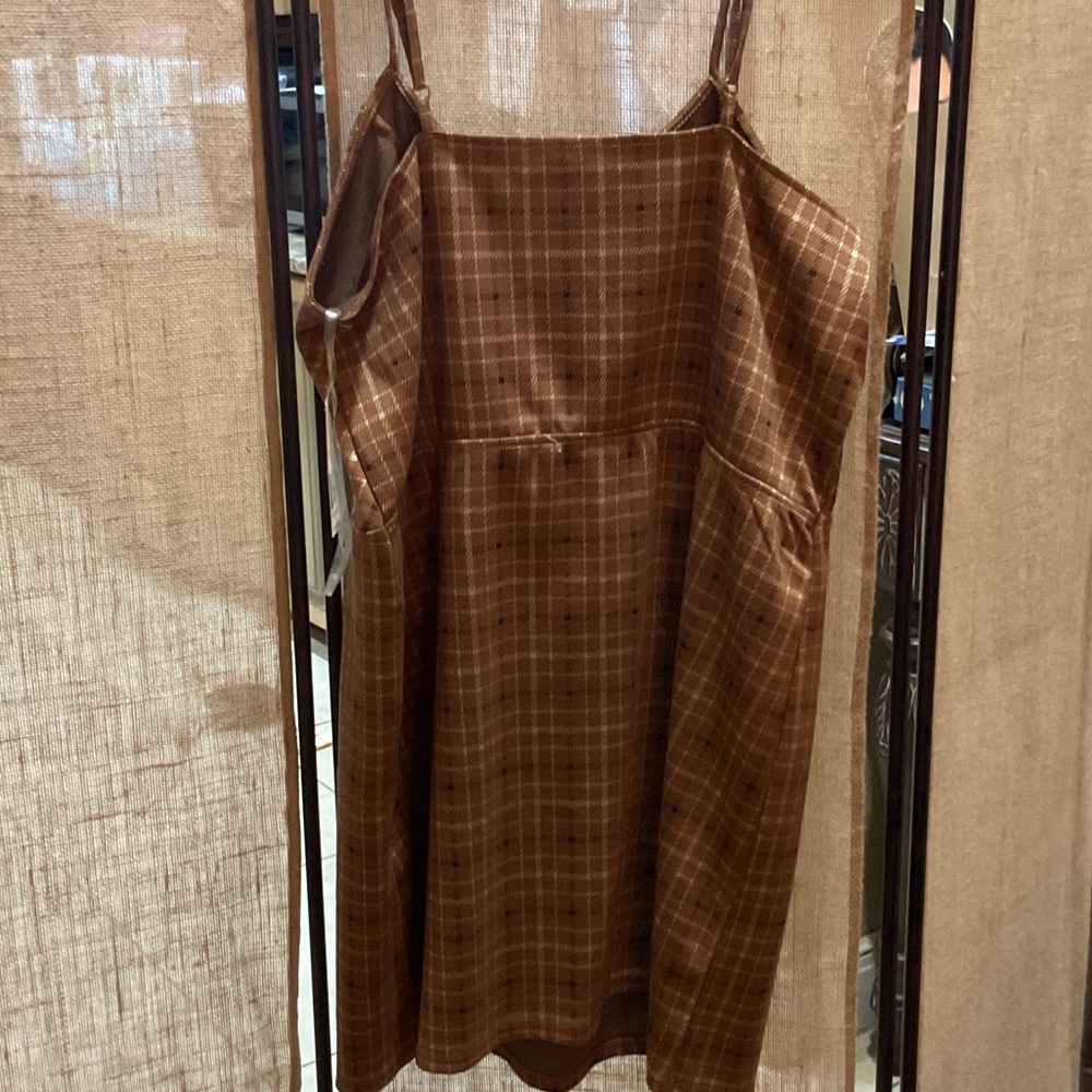 No Boundaries Tan Plaid Mini Dress - Picture 3 of 5